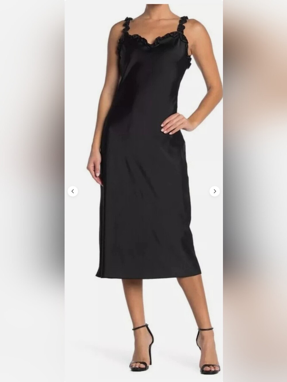 Betsey Johnson Black Ruffle-Trim Midi Slip Dress